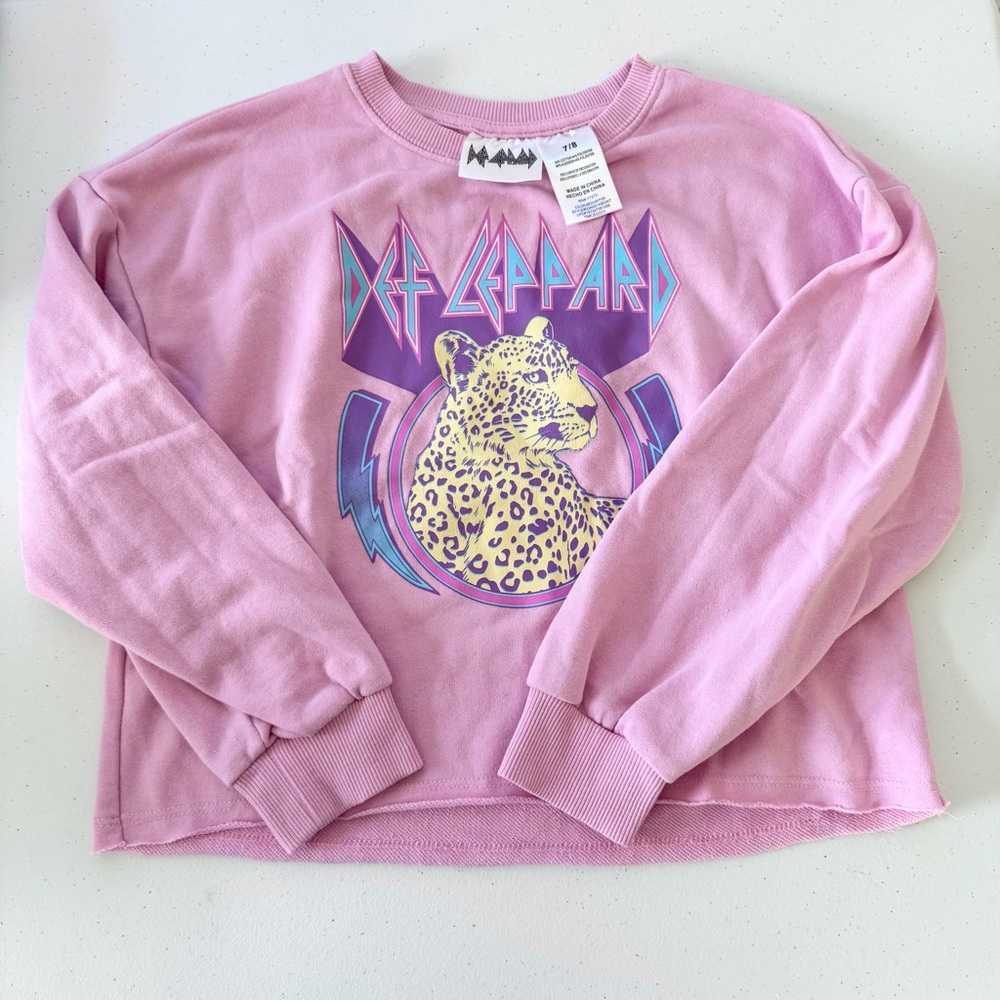 Kids DEF LEPPARD Pink Graphic Sweatshirt SZ 7-8